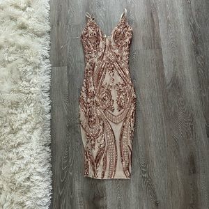Fashion Nova rose gold sequin midi dress